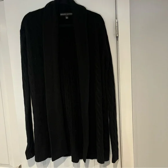 Ralph Lauren Cashmere Cable Knit Cardigan Small Sweater Black Label Duster RARE - Picture 8 of 8